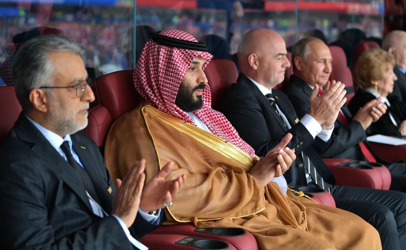 Human rights abuser Sheikh Salman (FIFA, Bahrain), human slaughterer Mohamed Bin Salman, Infantino, butcher Putin.